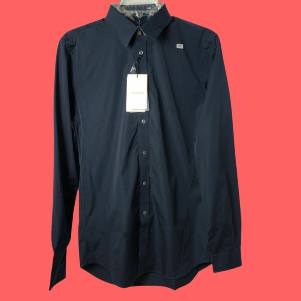 UNIQLO +J Slim Fit  Long Sleeve Extra Fine Cotton Dress Shirt Navy Blue Medium